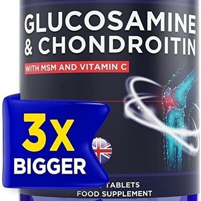 Glucosamine et Chondroïtine Haute Résistance 365 Comprimés - avec MSM Extra Absorption Enrichi en Vitamine C, Sulfate de Glucosamine Sulfate de Chondroïtine