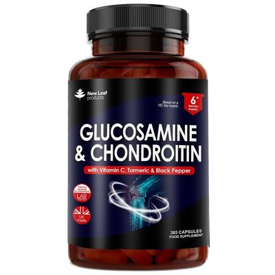 Glucosamina y Condroitina Alta Potencia 365 Cápsulas - Enriquecidas con Vitamina C, Cúrcuma y Pimienta Negra