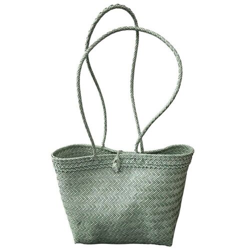 Recycled Plastic Woven Beach/Tote Long Strapped Bag, Green, Large