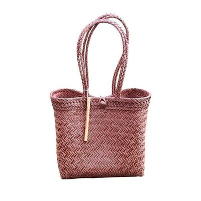 Recycled Plastic Woven Beach/Tote Long Strapped Bag, Maroon, Large