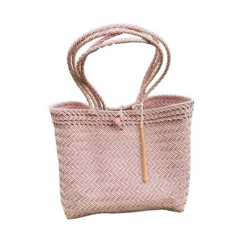 Recycled Plastic Woven Beach/Tote Long Strapped Bag, Pink, Large