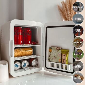 Mini réfrigérateur 10L - Réfrigérateur à cosmétiques avec miroir et lumière avec fonction chaud et froid 12