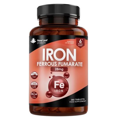 Gentle Iron Tablets de alta resistencia 28 mg - 365 tabletas de hierro fumarato ferroso (suministro para 6 meses)