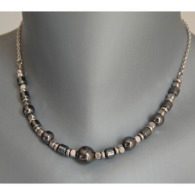 GENUINE HEMATITE NECKLACE, STAINLESS STEEL