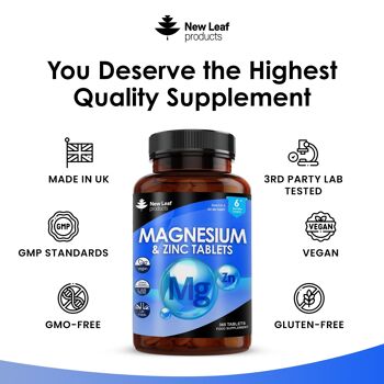 Suppléments de magnésium avec zinc 365 comprimés - Os, soutien immunitaire musculaire Supplément de sommeil facile à avaler 4