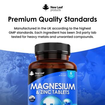 Suppléments de magnésium avec zinc 365 comprimés - Os, soutien immunitaire musculaire Supplément de sommeil facile à avaler 5
