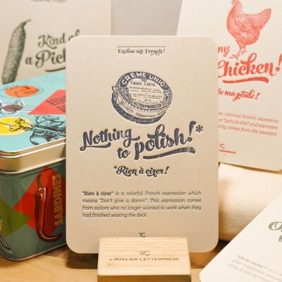 Letterpress Nothing to Wax card, umorismo, espressione, vintage, carta riciclata molto spessa, blu