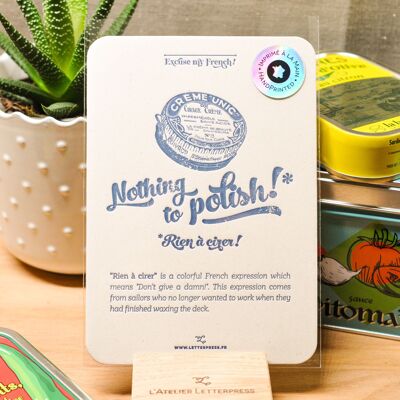 Letterpress Nothing to Wax card, humor, expression, vintage, very thick recycled paper, blue