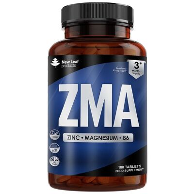 Supplément ZMA - 180 comprimés de zinc, de magnésium et de vitamine B6 - Aide au sommeil musculaire et à la récupération musculaire à haute résistance