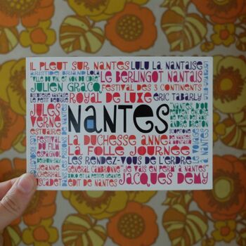Lot de 4 cartes postales "Les mots de Nantes" et les voyages à Nantes / Plan de Nantes subjectif 5