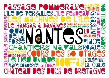 Lot de 4 cartes postales "Les mots de Nantes" et les voyages à Nantes / Plan de Nantes subjectif 7