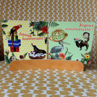 2 Papageien- und Pelikan-Geburtstagskarten (+ Umschläge) / 2 lustige Geburtstagskarten