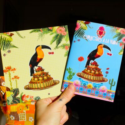 Cuaderno y tarjeta de cumpleaños Tucán / papelería francesa bohemia