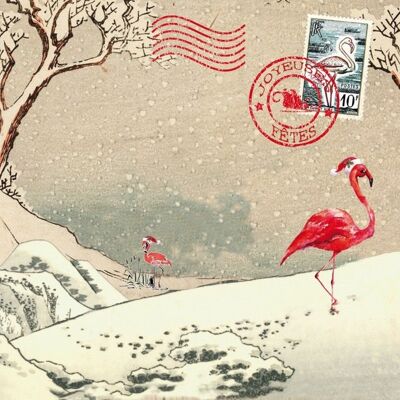Cartolina d'auguri di fenicotteri giapponesi nella neve