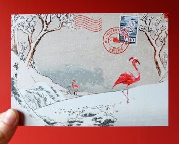 Carte de voeux Flamants roses japonais dans la neige 3