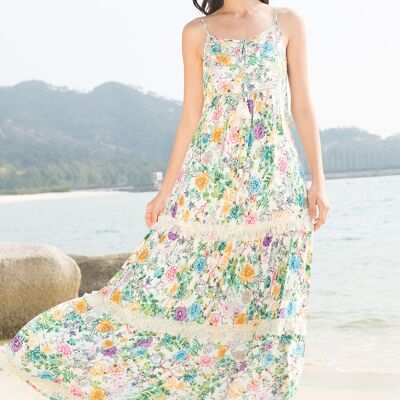 Floral Spaghetti Strap Dress with Lace Trim