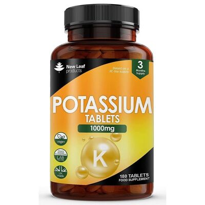 Suppléments de potassium 1000 mg - 180 comprimés de potassium actifs végétaliens électrolytes