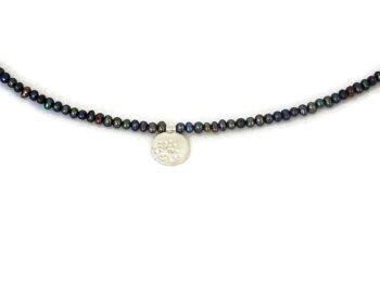 Collier de perles naturelles avec pendentif cercle en argent sterling 1