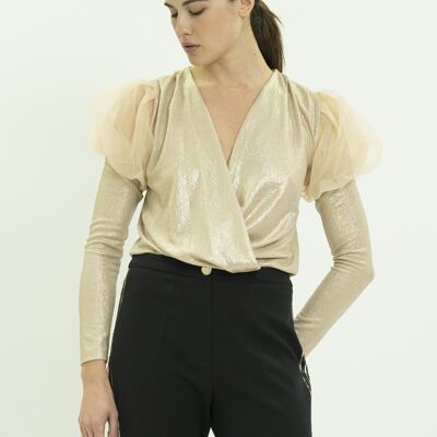 Top a portafoglio con maniche voluminose / Beige