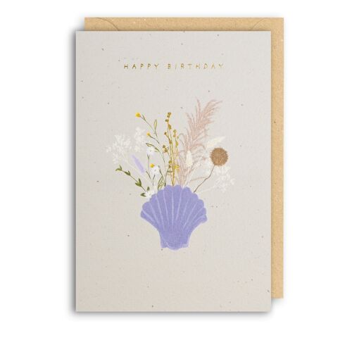SHELL VASE Birthday Pressed Flower Card
