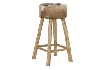 TABOURET BOIS 42X42X77 TABOURET BOIS CUIR DE VACHE MB189859 1