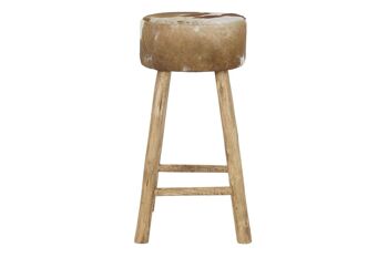 TABOURET BOIS 42X42X77 TABOURET BOIS CUIR DE VACHE MB189859 4