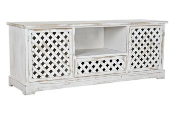 MEUBLE TV SAPIN 140X40X54 DÉCAPAGE BLANC MB190142 1