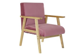 FAUTEUIL POLYESTER MDF 61X63X77 VELOURS ROSE MB190849 1