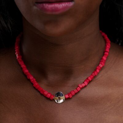 Leticia Mini Square Tagua Necklace - Red