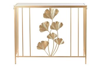 CONSOLE MÉTAL VERRE 91X32X78 FEUILLE D'OR MAT MB194487 5