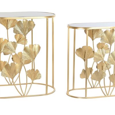 SIDE TABLE SET 2 METAL GLASS 61X35X60 SHEET MB194489