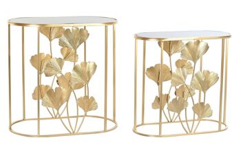 TABLE D'APPOINT SET 2 METAL VERRE 61X35X60 FEUILLE MB194489 1