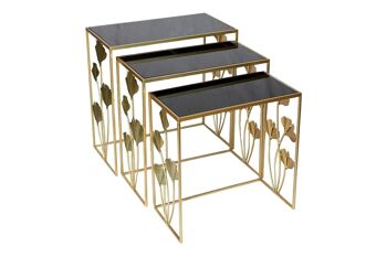 TABLE D'APPOINT SET 3 METAL 65X35X64,5 FEUILLE MB194490