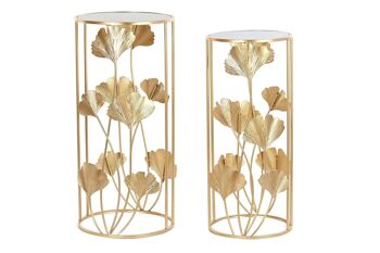 TABLE D'APPOINT SET 2 METAL VERRE 35X35X75 FEUILLE MB194491 1
