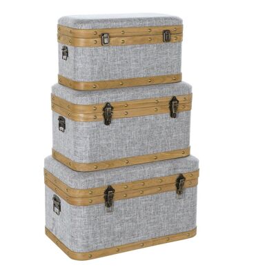 BAUL SET 3 POLYESTER WOOD 60X36X34 GRAY MB195384