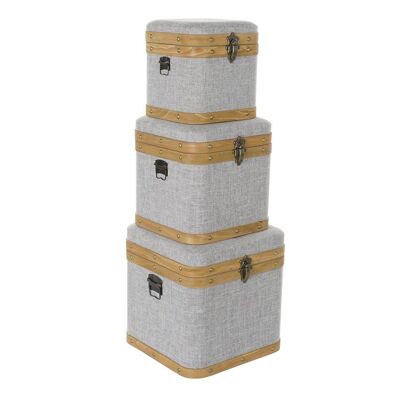 COFFRET SET 3 BOIS POLYESTER 40X40X42 GRIS MB195386