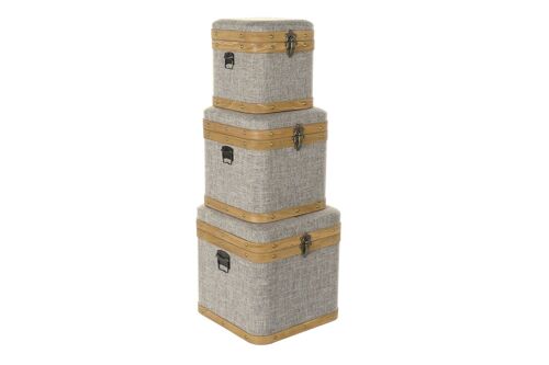 CAJA SET 3 POLIESTER MADERA 40,5X40,5X41,5 BEIGE MB195387