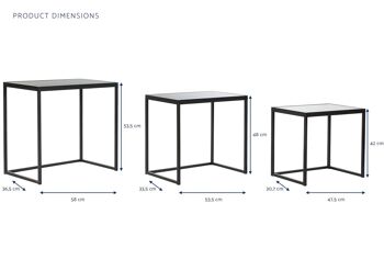 TABLE D'APPOINT SET 3 METAL VERRE 58X36.5X53.5 MB197269 5