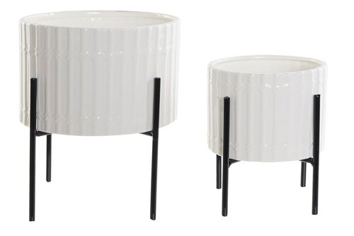 MACETERO SET 2 CERAMICA METAL 13,5X13,5X16 BLANCO MC191269