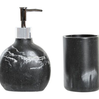 BATHROOM SET 2 PLASTIC RESIN 11X6X17 BLACK MARBLE PB191665