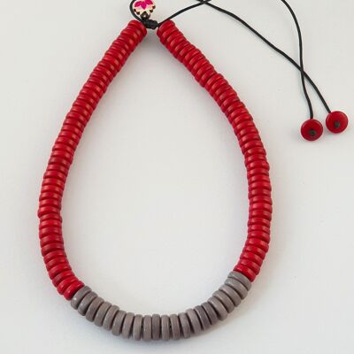 Rio Button Tagua Nut Adjustable Necklace - Red