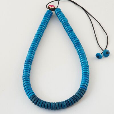 Rio Button Tagua Nut Adjustable Necklace - Blue