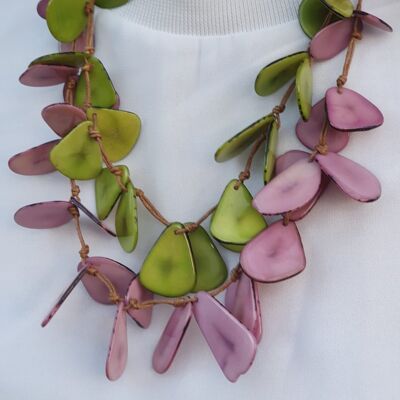 Secca Tagua Nut Necklace - Dusky Pink and Green
