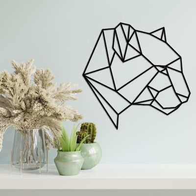 Tête de panthère géométrique en bois, différentes couleurs, décor de maison et de mur en bois, figure minimaliste et moderne Art déco