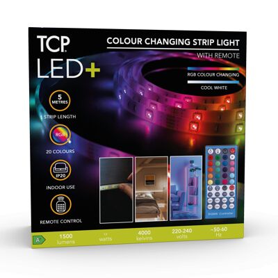TCP LED+ Bande Lumineuse Couleur RGBW 5m avec Télécommande
