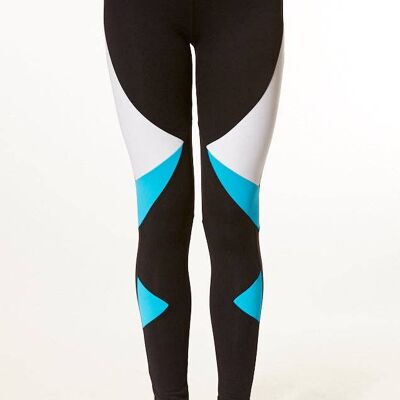 Legging Mode 7/8 (Compression Moyenne) - Noir avec Turquoise et Blanc