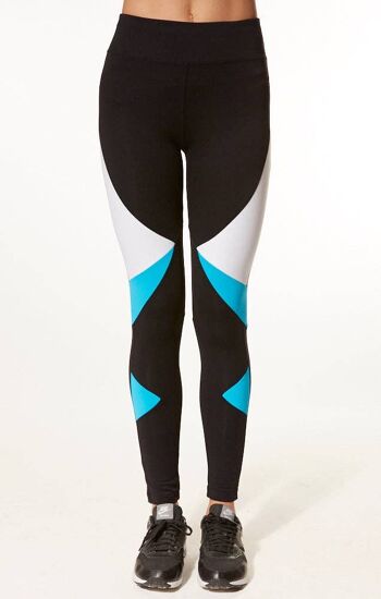 Legging Mode 7/8 (Compression Moyenne) - Noir avec Turquoise et Blanc 1