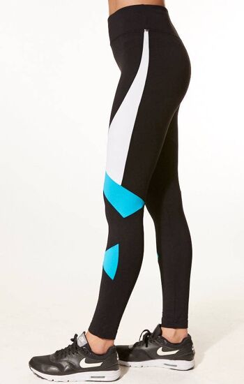 Legging Mode 7/8 (Compression Moyenne) - Noir avec Turquoise et Blanc 2