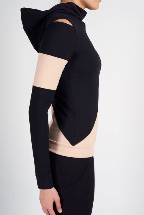 Body Con Mesh Panel Long Sleeve Tee - Black