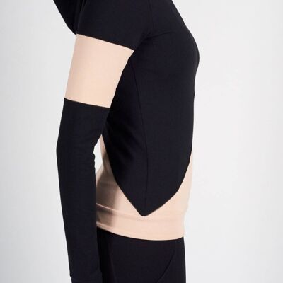 Body Con Mesh Panel Long Sleeve Tee - Black